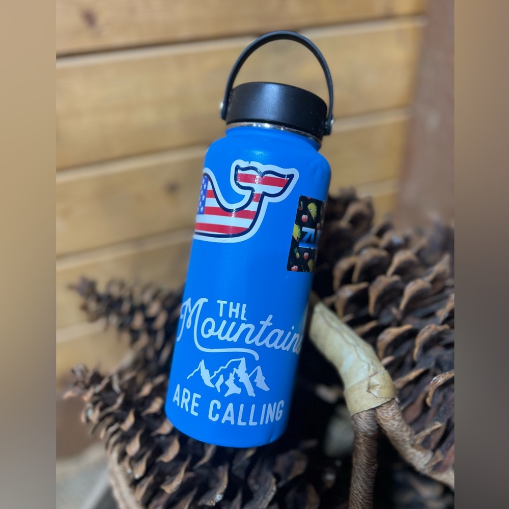Hydro Flask 32oz Wide Mouth Water Bottle Electric Blue Stickered Adventure Style